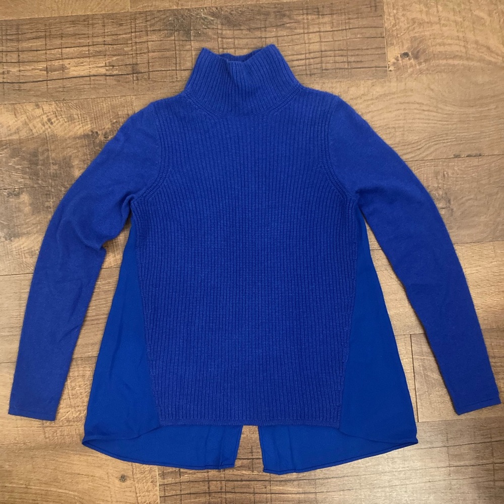 Elie Tahari Blue Wool Cashmere Mock-neck Mixed Media Sweater Women’s XS